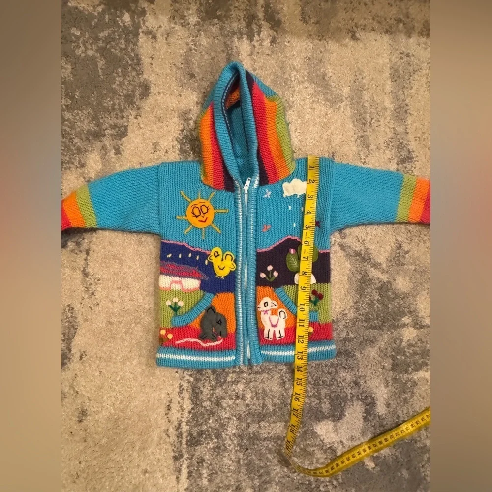 Colorful Vintage Children's Knit Sweater with Fun Designs